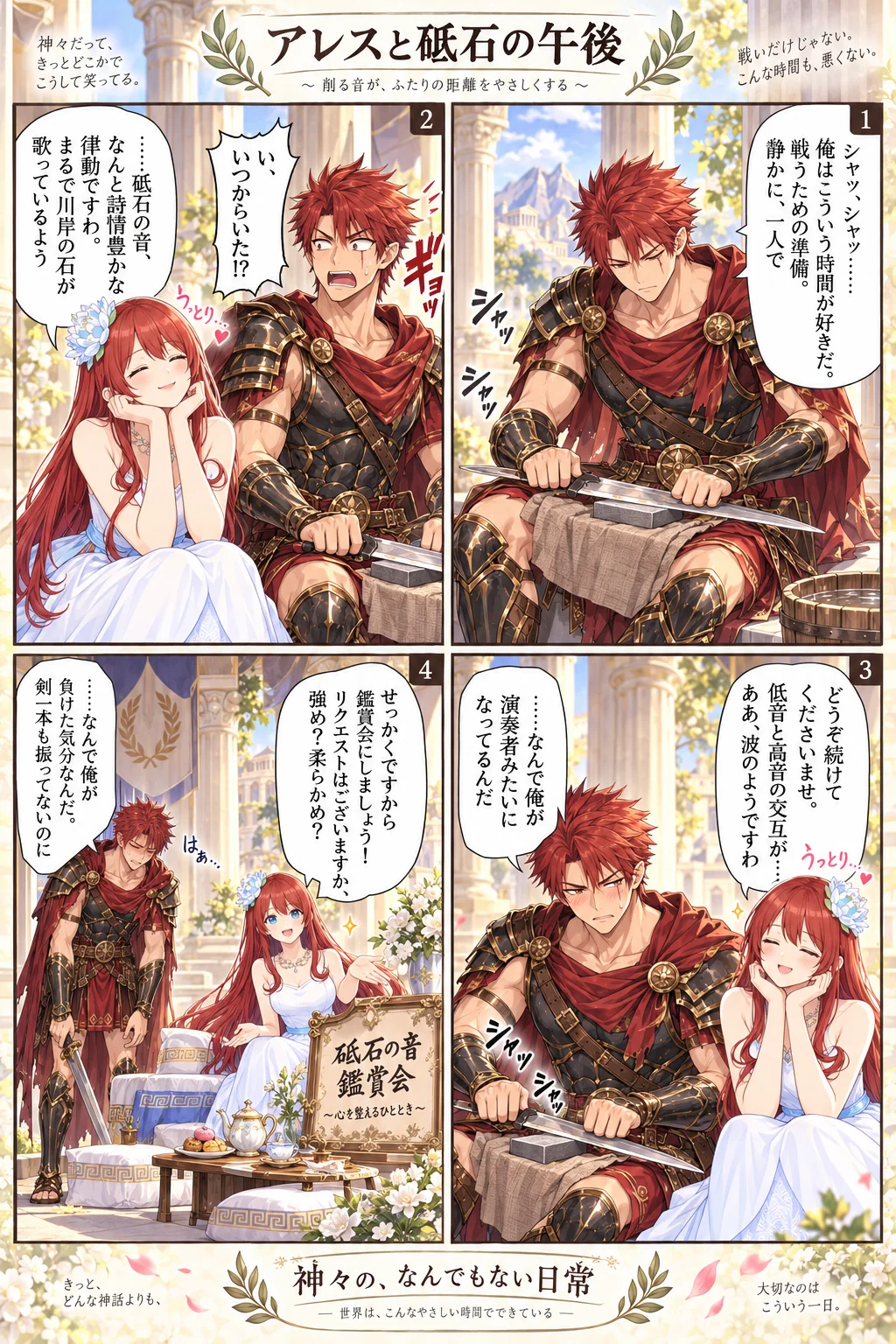 アテナ様の日常4コマ「アレスと砥石の午後」