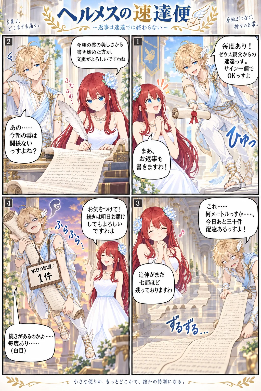 アテナ様の日常4コマ「ヘルメスの速達便」