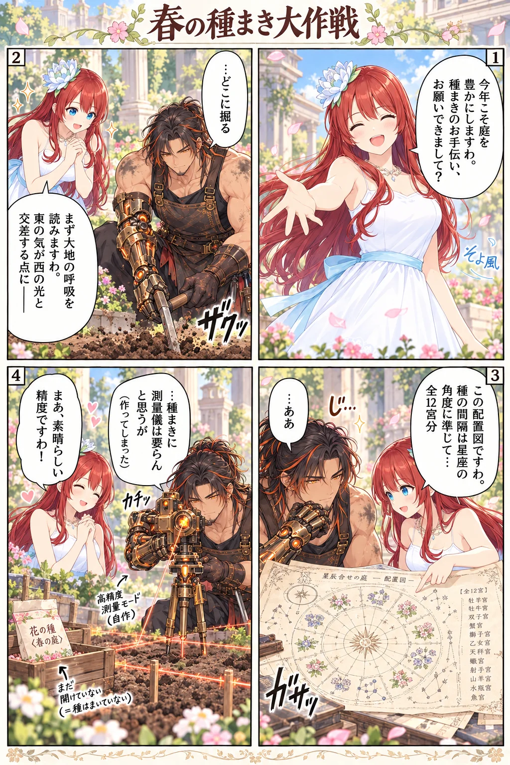 アテナ様の日常4コマ「春の種まき大作戦」