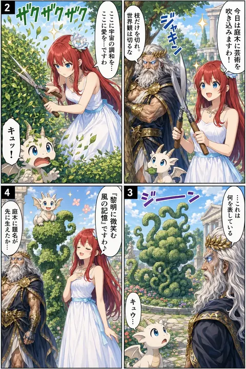 アテナ様と庭木の芸術