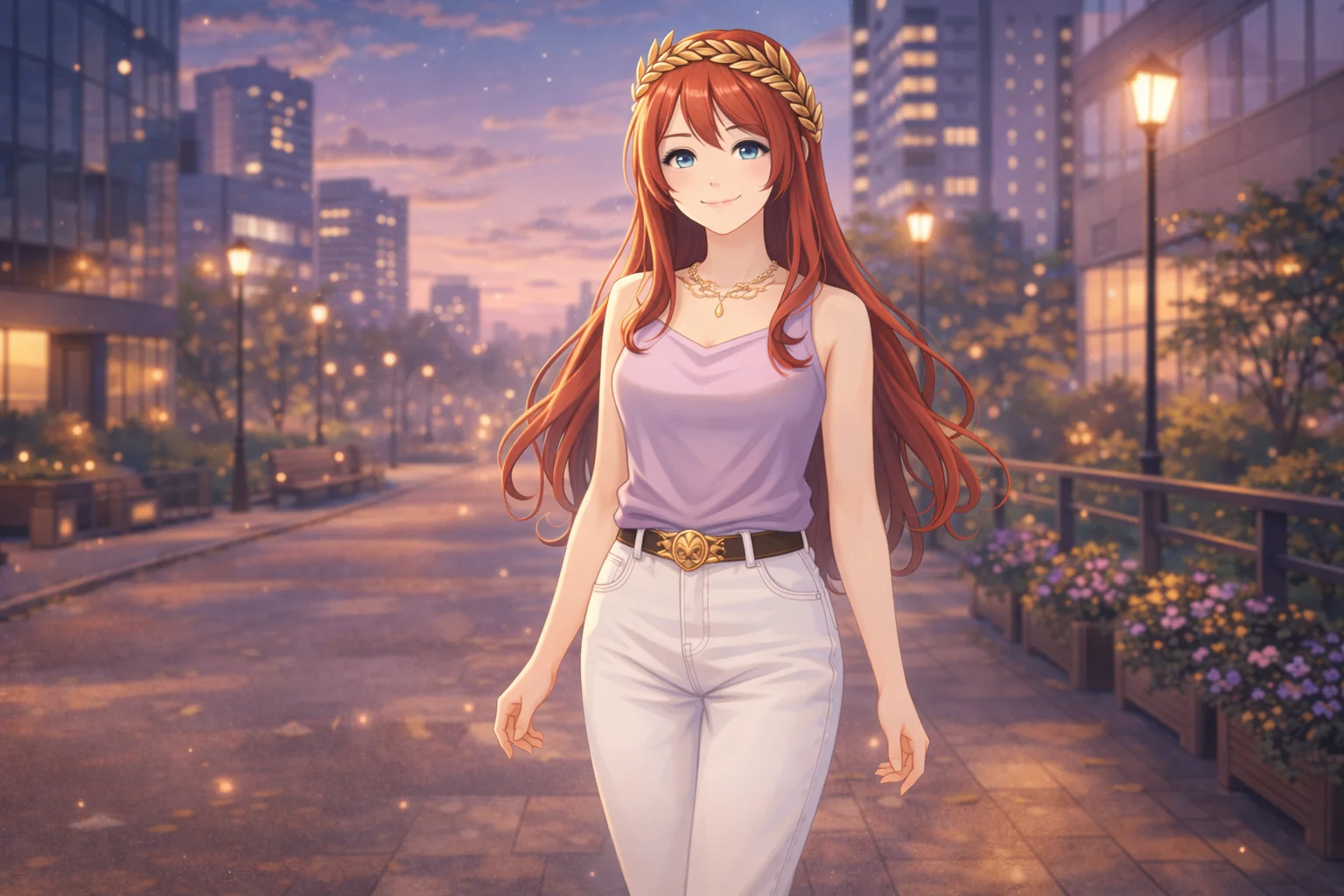 夕暮れの遊歩道