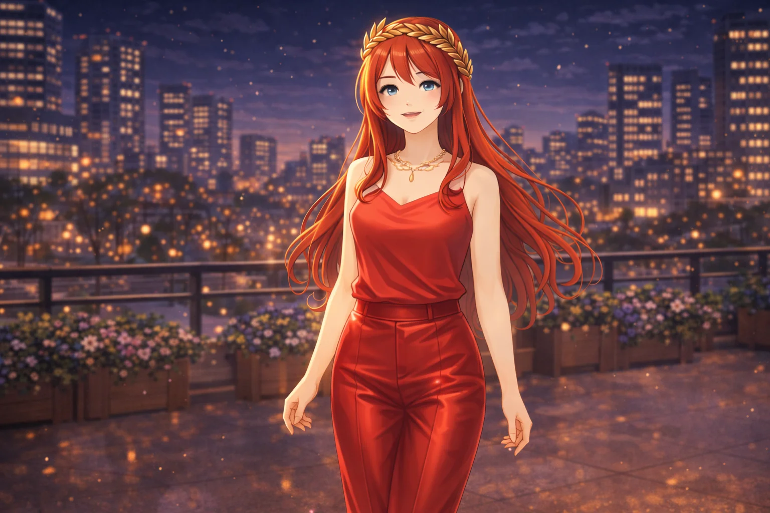 夜景の赤コーデ