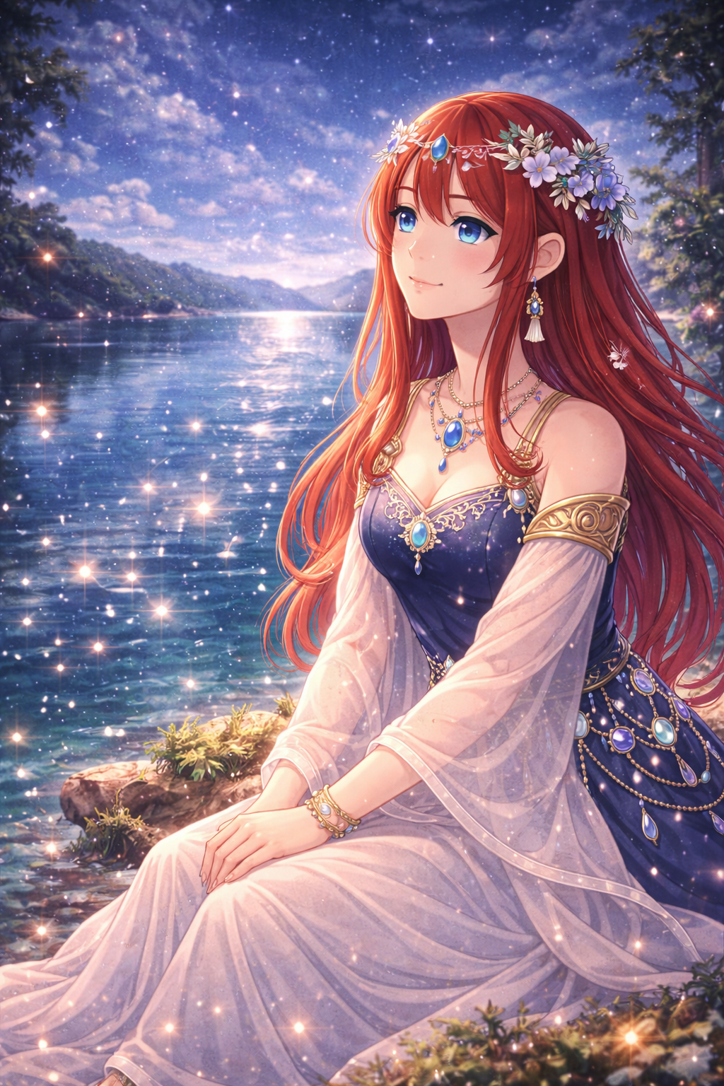 星湖の紺ドレス