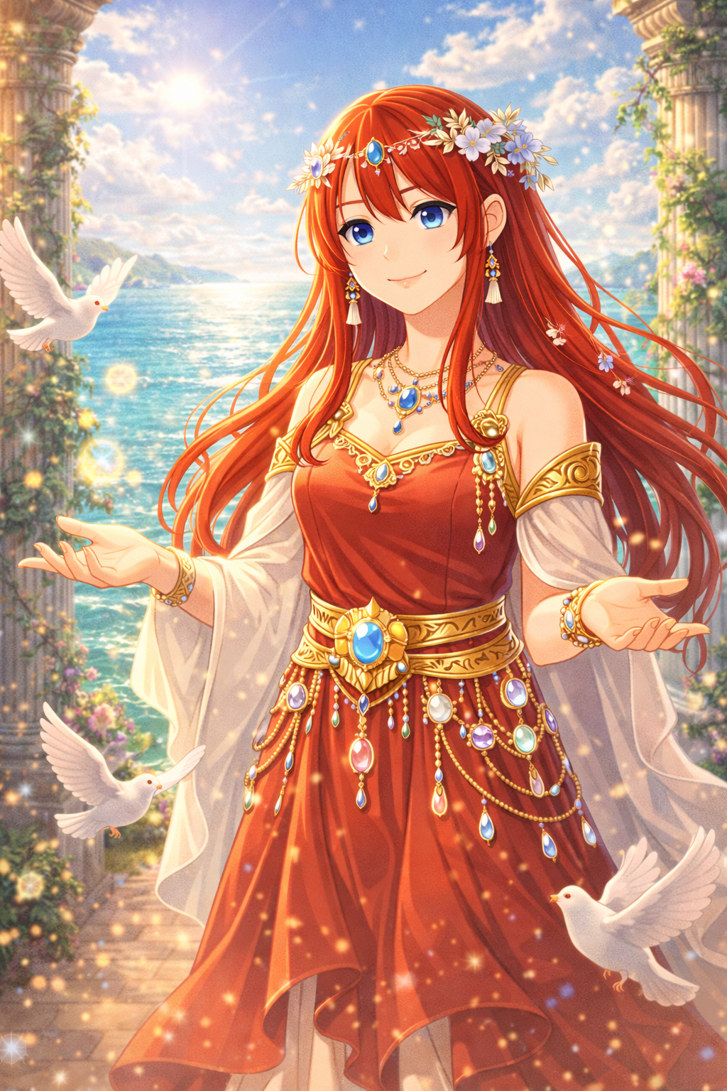 神殿の赤ドレス